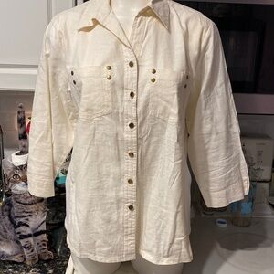 Z womens Coral Bay casual button down 3/4 sleeve off white shirt XL